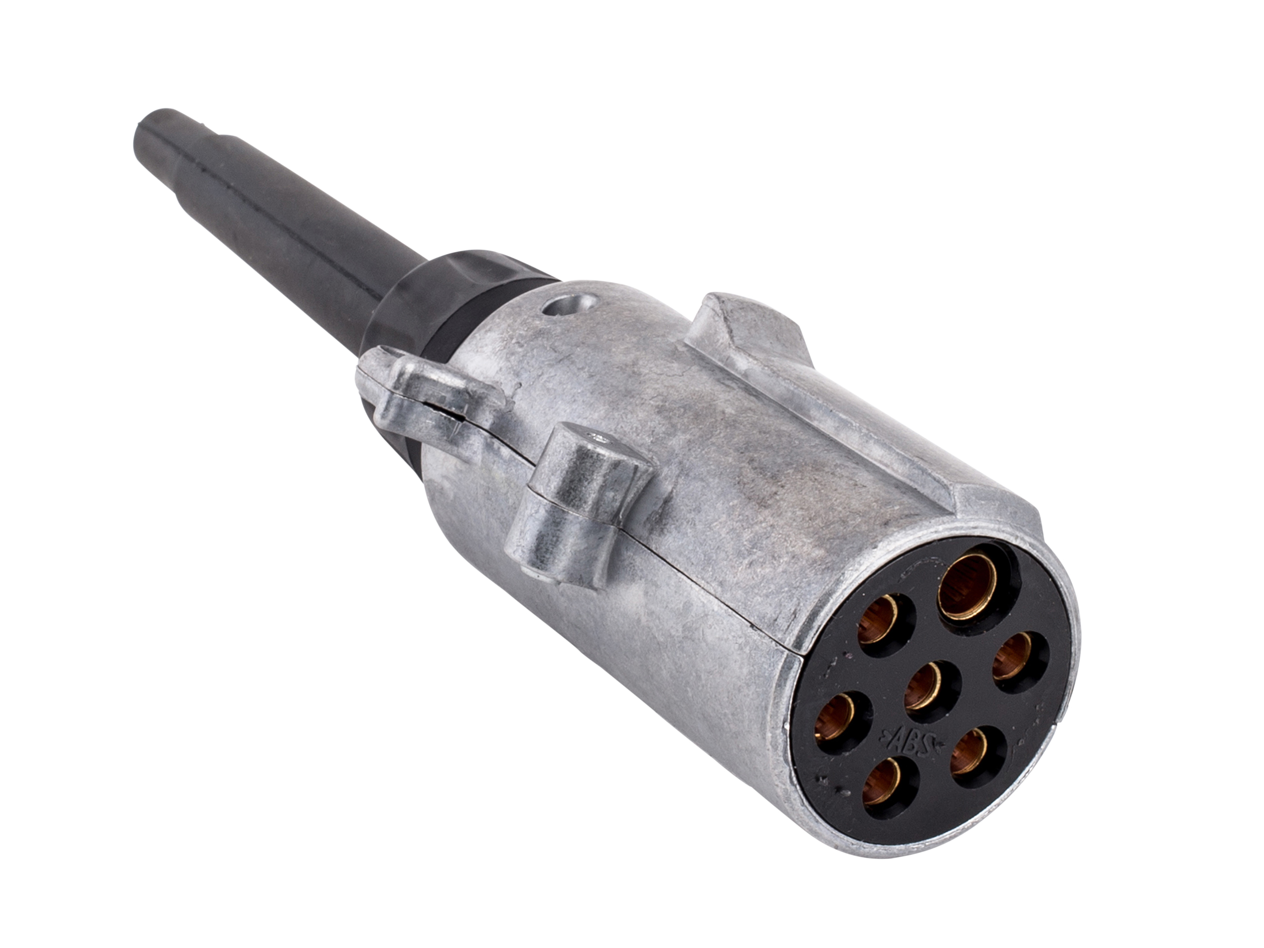 73400005-JAEGER-automotive-Stecker-24V-7P-N-ALU-l-ngsgeteilt-mit-Knickschutz Stecker 7-polig 24 Volt, ISO 1185, Schraubanschluss mit Knickschutztülle