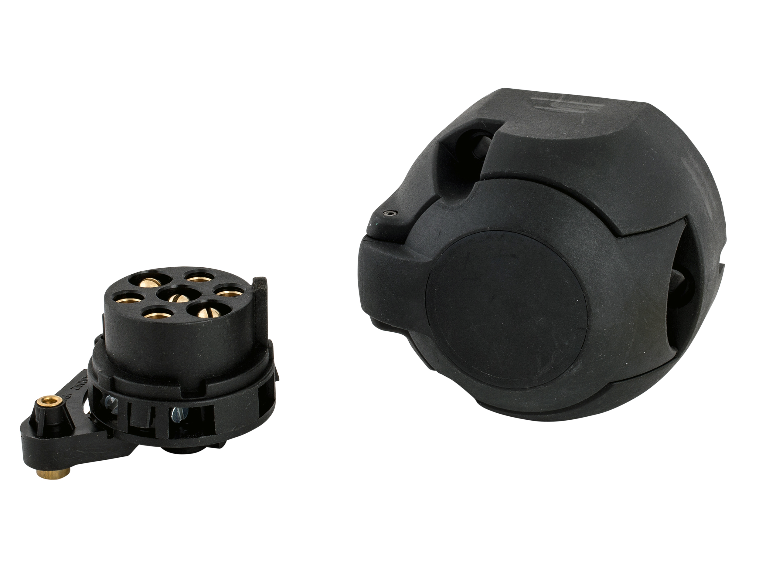 80400072-JAEGER-automotive-Steckdose-12-Volt-7-Pol-N-Schraubanschluss-Kunststoff-1-Microschalter-mechanisch-NSLA Trailer socket 7-pin 12 volt car, screw connection, 1x micro switch