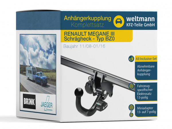 RENAULT MEGANE III Schrägheck - Anhängerkupplung inkl 13-pol. fahrzeugspezifischem Elektrosatz