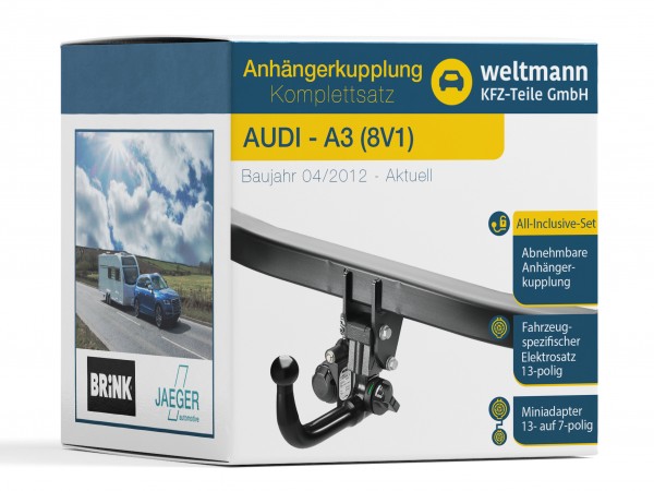 AUDI A3 - Abnehmbare Anhängerkupplung inkl. fahrzeugspezifischer 13-poliger Elektrosatz