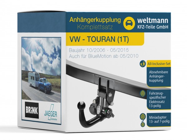 VW TOURAN - Abnehmbare Anhängerkupplung inkl. fahrzeugspezifischer 13-poliger Elektrosatz