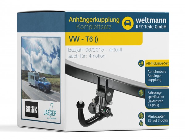 VW T6 Abnehmbare Anhängerkupplung inkl. fahrzeugspezifischer 13-poliger Elektrosatz